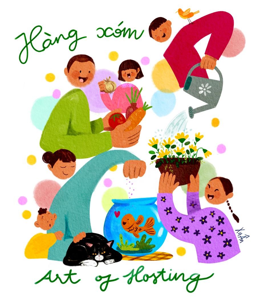Hình ảnh minh họa những người hàng xóm trao tặng nhau